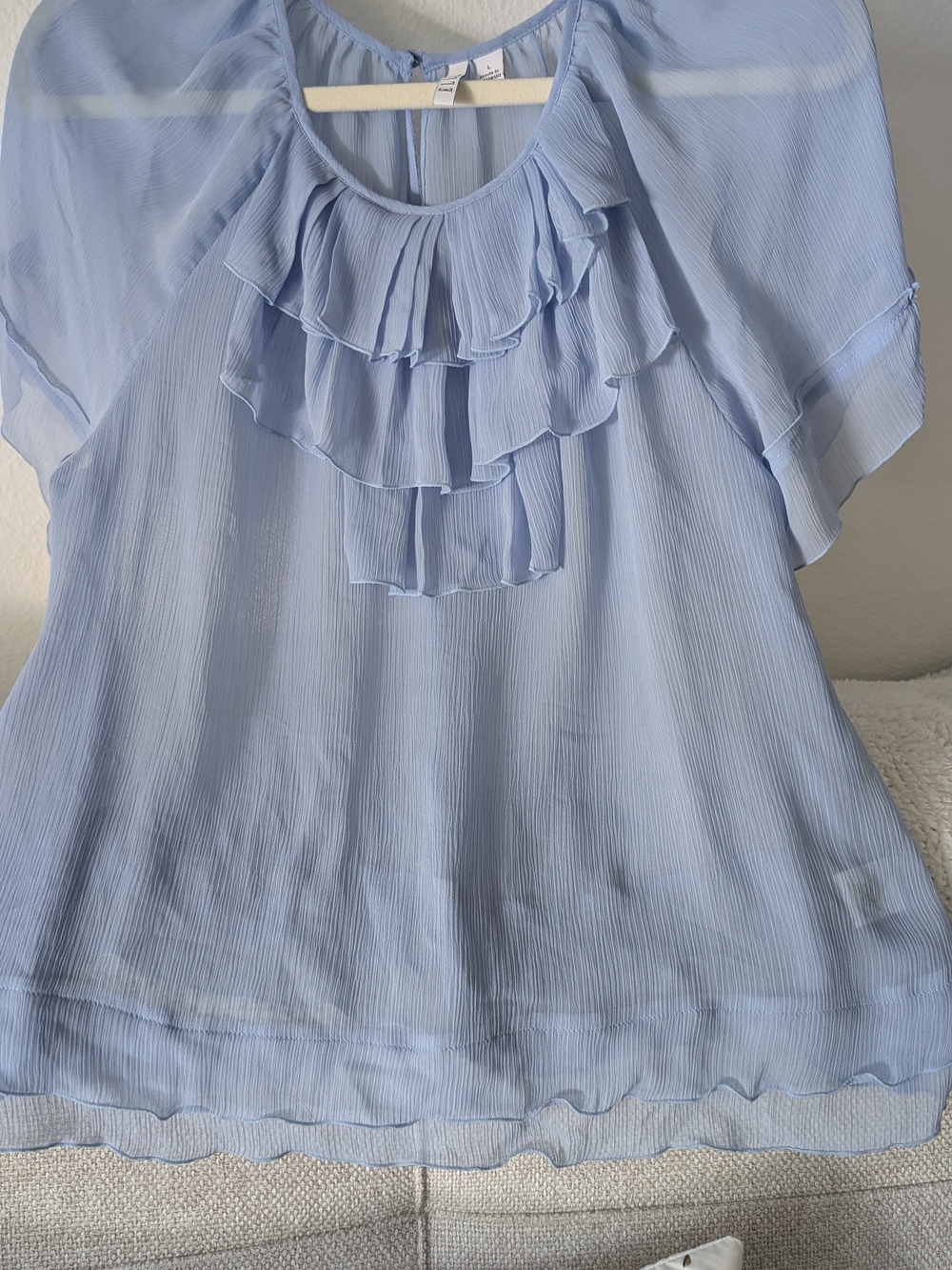 Elle Light Blue Ruffle-Front Women's Blouse